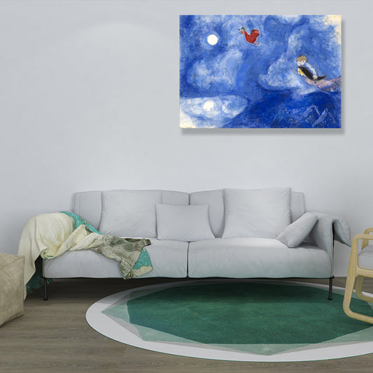 Lovers in the Moonlight Painting Country Canvas Textured Wall Decor in Blue for Living Room Clearhalo 'Art Gallery' 'Canvas Art' 'Traditional' Arts' 1708336