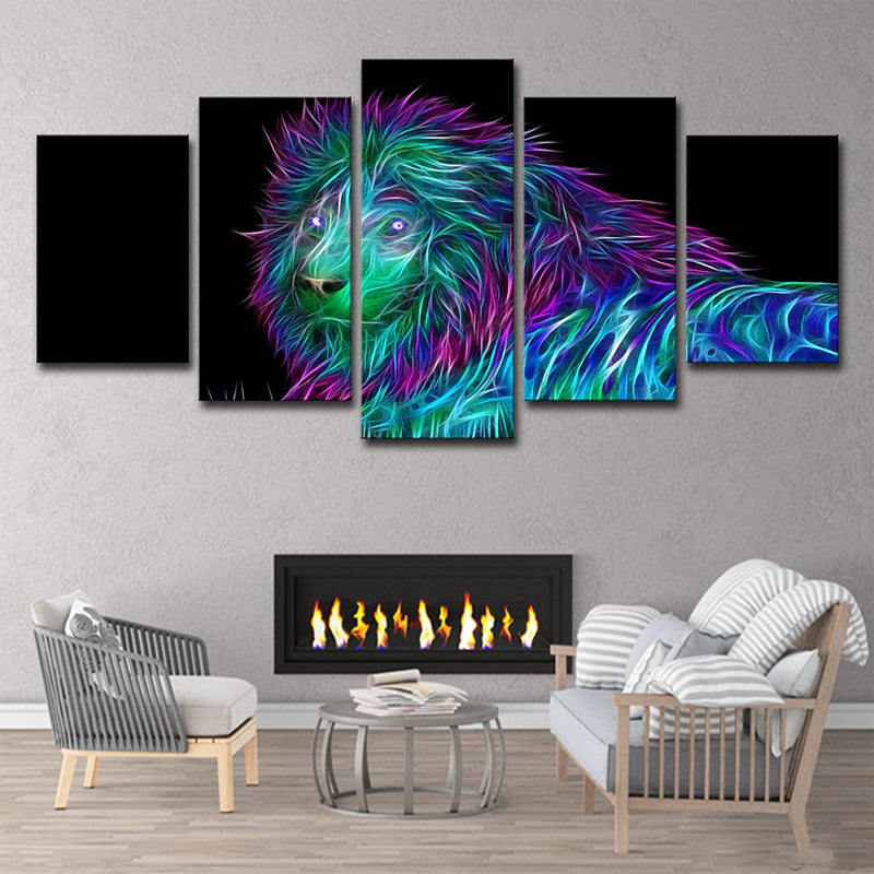Lion King Canvas Art Modern Multi-Piece Wall Decor in Purple-Blue on Black for Room Clearhalo 'Art Gallery' 'Canvas Art' 'Contemporary Art Gallery' 'Modern' Arts' 1708371