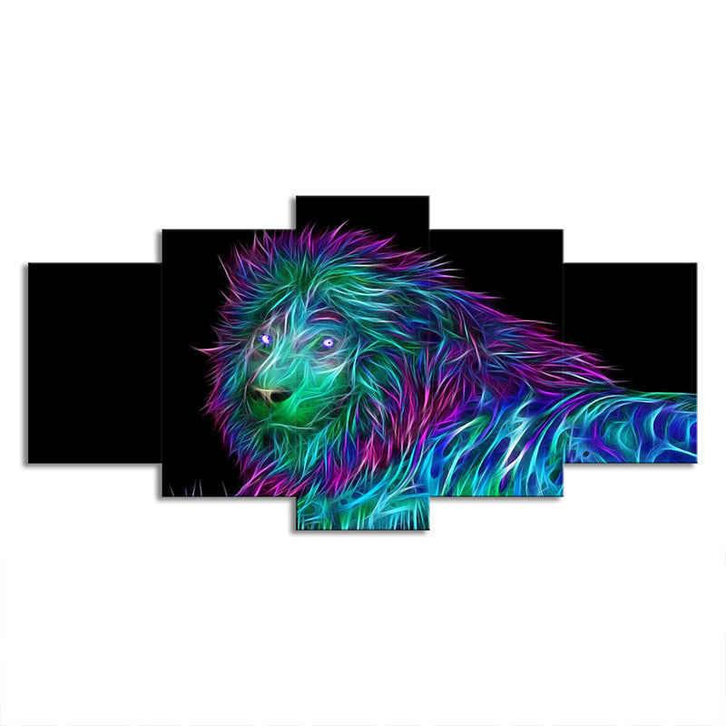 Lion King Canvas Art Modern Multi-Piece Wall Decor in Purple-Blue on Black for Room Clearhalo 'Art Gallery' 'Canvas Art' 'Contemporary Art Gallery' 'Modern' Arts' 1708372