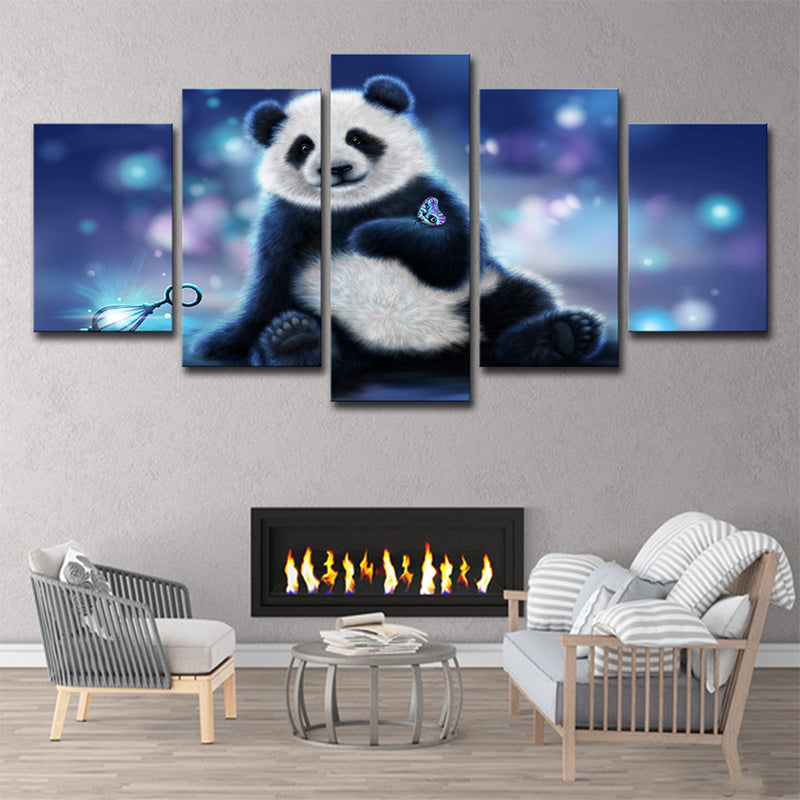 Black and White Panda Canvas Art Multi-Piece Wall Decor on Purple for Family Room Clearhalo 'Art Gallery' 'Canvas Art' 'Contemporary Art Gallery' 'Modern' Arts' 1708435