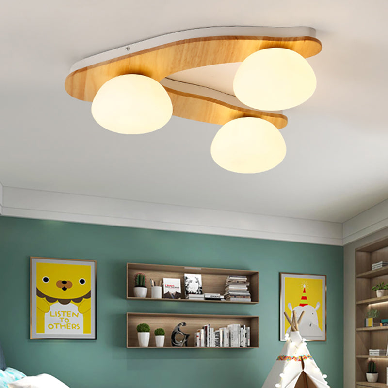 Nordic Stylish Oval Ceiling Mount Light Milk Glass Wood Ceiling Fixture for Study Room 3 Wood Clearhalo 'Ceiling Lights' 'Close To Ceiling Lights' 'Close to ceiling' 'Semi-flushmount' Lighting' 170846