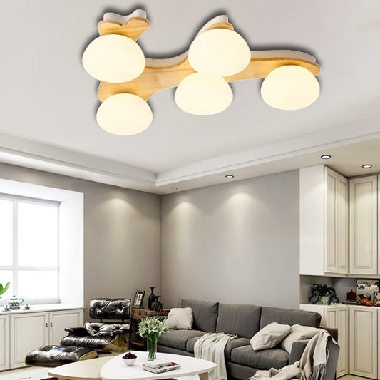 Nordic Stylish Oval Ceiling Mount Light Milk Glass Wood Ceiling Fixture for Study Room 5 Wood Clearhalo 'Ceiling Lights' 'Close To Ceiling Lights' 'Close to ceiling' 'Semi-flushmount' Lighting' 170850