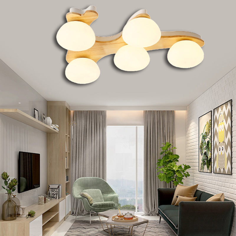 Nordic Stylish Oval Ceiling Mount Light Milk Glass Wood Ceiling Fixture for Study Room Clearhalo 'Ceiling Lights' 'Close To Ceiling Lights' 'Close to ceiling' 'Semi-flushmount' Lighting' 170851