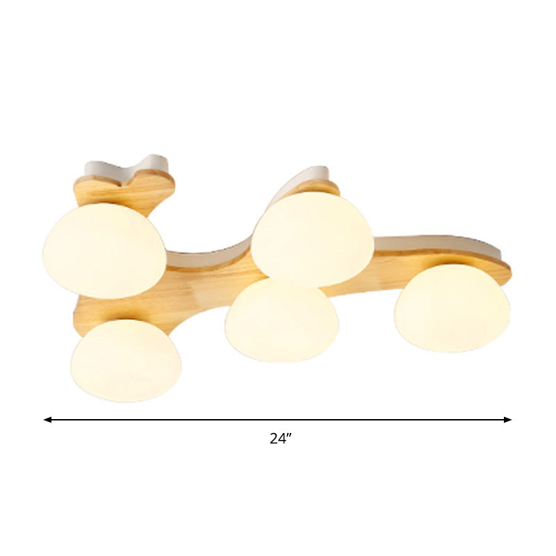 Nordic Stylish Oval Ceiling Mount Light Milk Glass Wood Ceiling Fixture for Study Room Clearhalo 'Ceiling Lights' 'Close To Ceiling Lights' 'Close to ceiling' 'Semi-flushmount' Lighting' 170853