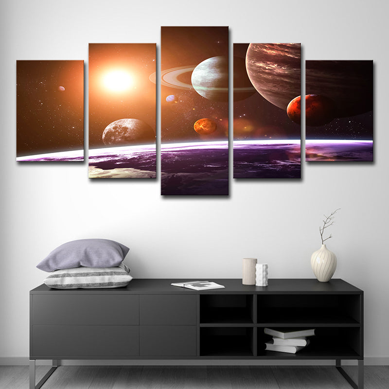 Sci-Fi Planets Wall Art Black and Gold Multi-Piece Canvas Print for House Interior Gold Clearhalo 'Art Gallery' 'Canvas Art' 'Kids' Arts' 1708565