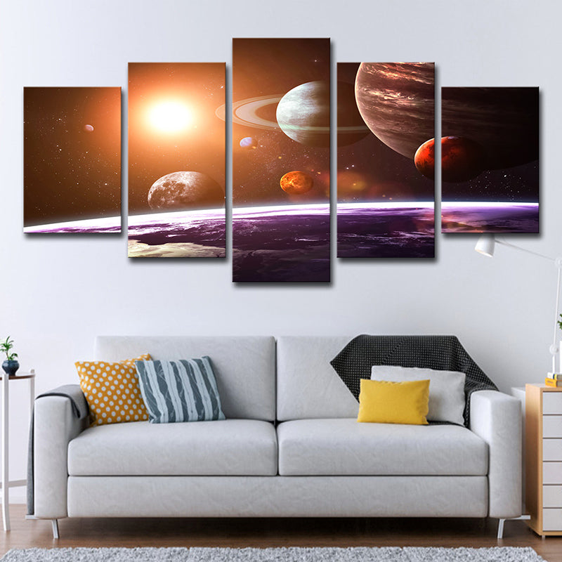 Sci-Fi Planets Wall Art Black and Gold Multi-Piece Canvas Print for House Interior Clearhalo 'Art Gallery' 'Canvas Art' 'Kids' Arts' 1708566