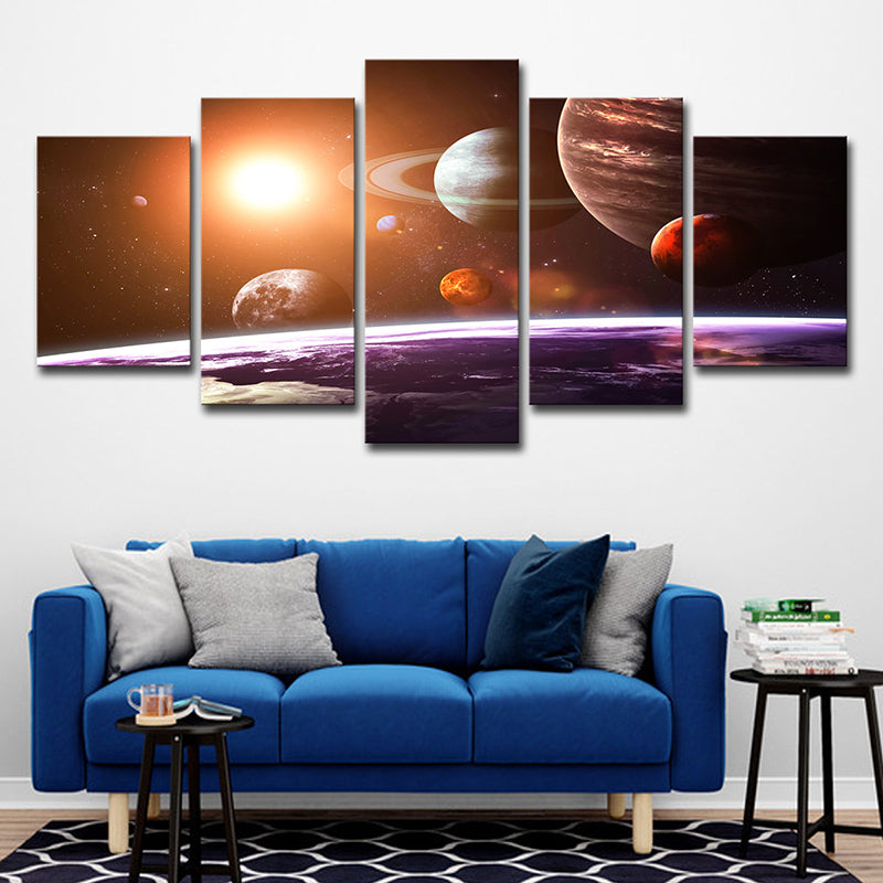 Sci-Fi Planets Wall Art Black and Gold Multi-Piece Canvas Print for House Interior Clearhalo 'Art Gallery' 'Canvas Art' 'Kids' Arts' 1708567