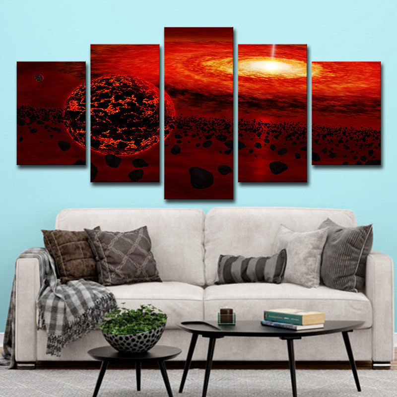 Red Universe Landscape Wall Art Decor Multi-Piece Canvas Print for Teenage Bedroom Clearhalo 'Art Gallery' 'Canvas Art' 'Kids' Arts' 1708586