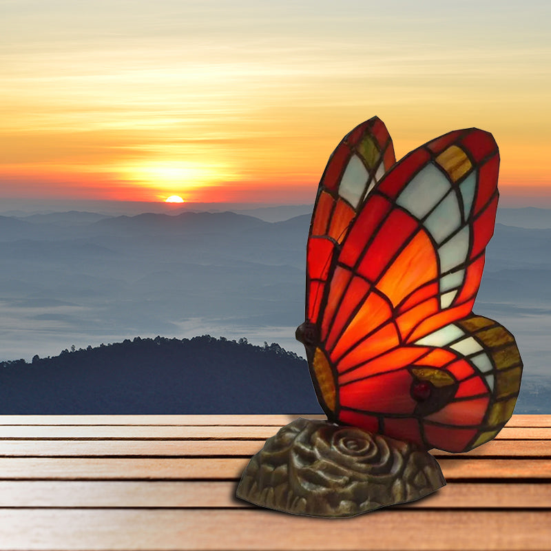 Butterfly Mini Table Lighting 1 Light Lodge Stained Glass Decorative Table Lamp in Red/Yellow/Green Red Clearhalo 'Lamps' 'Table Lamps' Lighting' 170862