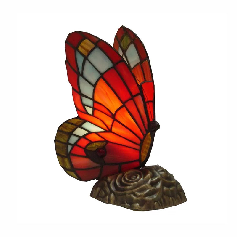 Butterfly Mini Table Lighting 1 Light Lodge Stained Glass Decorative Table Lamp in Red/Yellow/Green Clearhalo 'Lamps' 'Table Lamps' Lighting' 170864