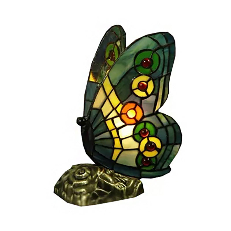 Butterfly Mini Table Lighting 1 Light Lodge Stained Glass Decorative Table Lamp in Red/Yellow/Green Clearhalo 'Lamps' 'Table Lamps' Lighting' 170869