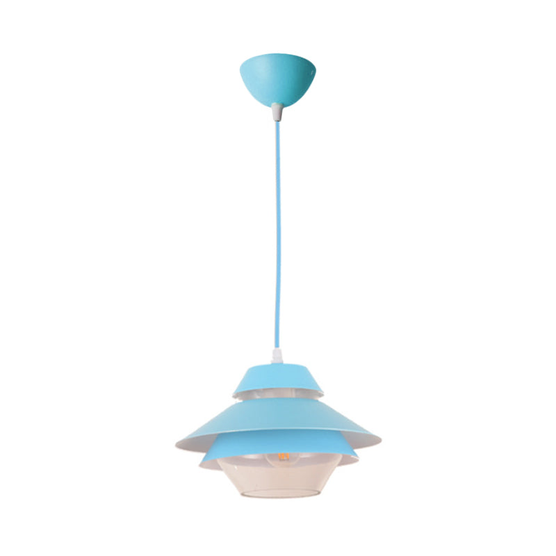 Macaron Stylish Flared Pendant Lighting Metallic 1-Light Living Room Hanging Ceiling Light in Blue/Green Clearhalo 'Ceiling Lights' 'Modern Pendants' 'Modern' 'Pendant Lights' 'Pendants' Lighting' 170876