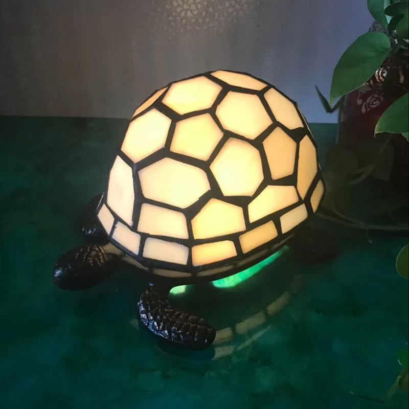 Stained Glass Tortoise Table 1 Light Lighting Tiffany Decorative Indoor Lighting in Beige/Yellow Beige Clearhalo 'Lamps' 'Table Lamps' Lighting' 170887