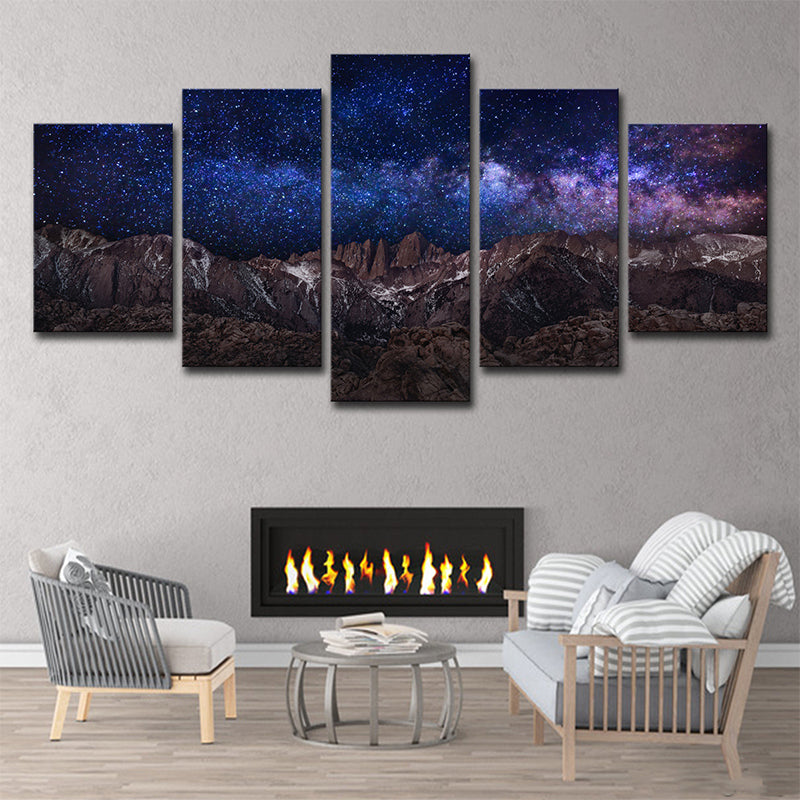 Purple Fantasy Wall Art Rock Mountain and Starry Sky Kids Multi-Piece Canvas Print Purple Clearhalo 'Art Gallery' 'Canvas Art' 'Kids' Arts' 1708973