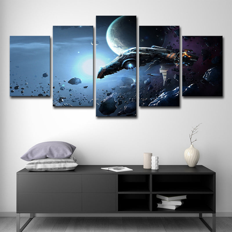 Space War Battleship Canvas Art Science Fiction Multi-Piece Wall Decor in Dark Blue Clearhalo 'Art Gallery' 'Canvas Art' 'Kids' Arts' 1709093