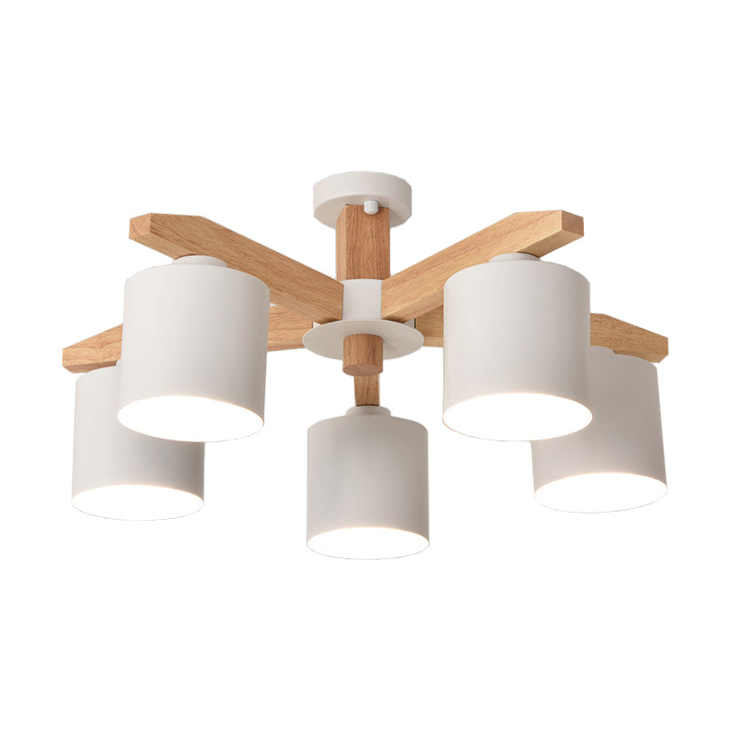 Simple Style Cylinder Semi Flush Mount Light Metal 3/5/6/8 Lights White Ceiling Light for Living Room Clearhalo 'Ceiling Lights' 'Close To Ceiling Lights' 'Close to ceiling' 'Semi-flushmount' Lighting' 170916