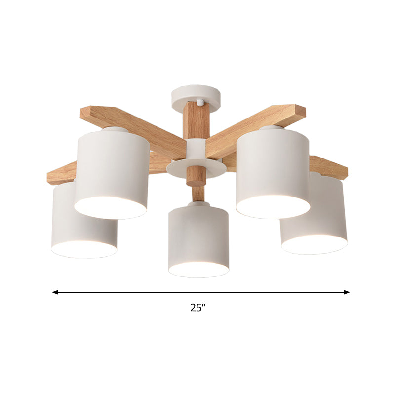 Simple Style Cylinder Semi Flush Mount Light Metal 3/5/6/8 Lights White Ceiling Light for Living Room Clearhalo 'Ceiling Lights' 'Close To Ceiling Lights' 'Close to ceiling' 'Semi-flushmount' Lighting' 170917