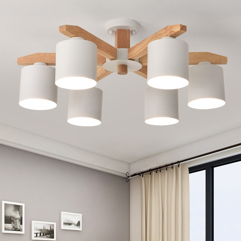 Simple Style Cylinder Semi Flush Mount Light Metal 3/5/6/8 Lights White Ceiling Light for Living Room 6 White Clearhalo 'Ceiling Lights' 'Close To Ceiling Lights' 'Close to ceiling' 'Semi-flushmount' Lighting' 170918