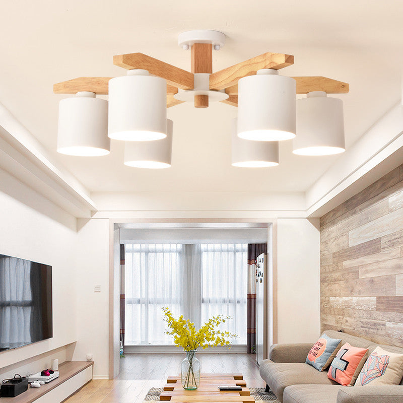 Simple Style Cylinder Semi Flush Mount Light Metal 3/5/6/8 Lights White Ceiling Light for Living Room Clearhalo 'Ceiling Lights' 'Close To Ceiling Lights' 'Close to ceiling' 'Semi-flushmount' Lighting' 170919