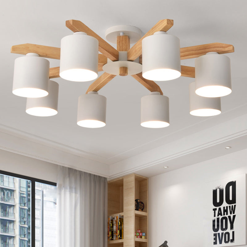 Simple Style Cylinder Semi Flush Mount Light Metal 3/5/6/8 Lights White Ceiling Light for Living Room 8 White Clearhalo 'Ceiling Lights' 'Close To Ceiling Lights' 'Close to ceiling' 'Semi-flushmount' Lighting' 170922