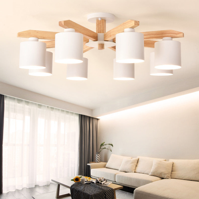 Simple Style Cylinder Semi Flush Mount Light Metal 3/5/6/8 Lights White Ceiling Light for Living Room Clearhalo 'Ceiling Lights' 'Close To Ceiling Lights' 'Close to ceiling' 'Semi-flushmount' Lighting' 170923