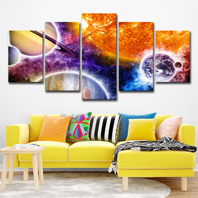 Universe Planet and Nebula Canvas Print Kids Multi-Piece Wall Art in Orange-Purple Orange Clearhalo 'Art Gallery' 'Canvas Art' 'Kids' Arts' 1709306