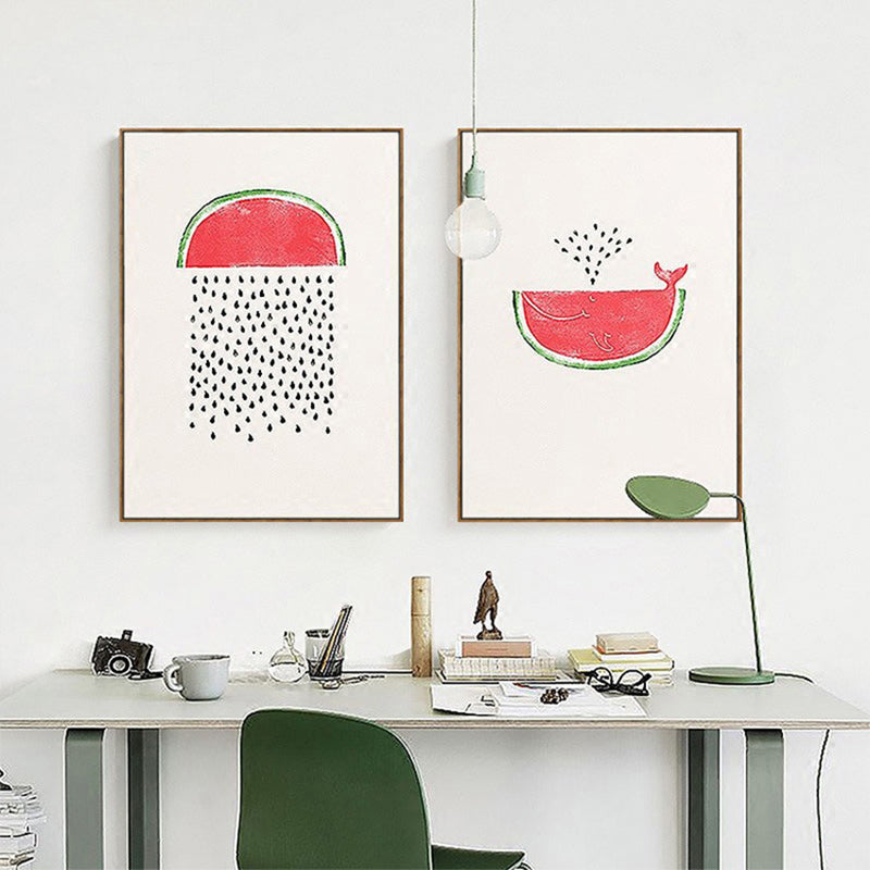 Pink Watermelon Pattern Canvas Textured Wall Art Print for Bedroom, Multiple Sizes Clearhalo 'Arts' 'Canvas Art' 1709325