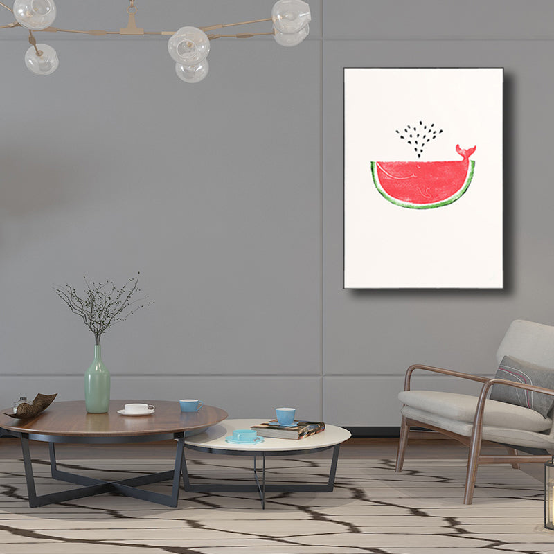 Pink Watermelon Pattern Canvas Textured Wall Art Print for Bedroom, Multiple Sizes Clearhalo 'Arts' 'Canvas Art' 1709327