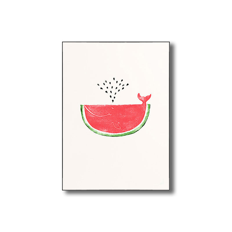 Pink Watermelon Pattern Canvas Textured Wall Art Print for Bedroom, Multiple Sizes Clearhalo 'Arts' 'Canvas Art' 1709328