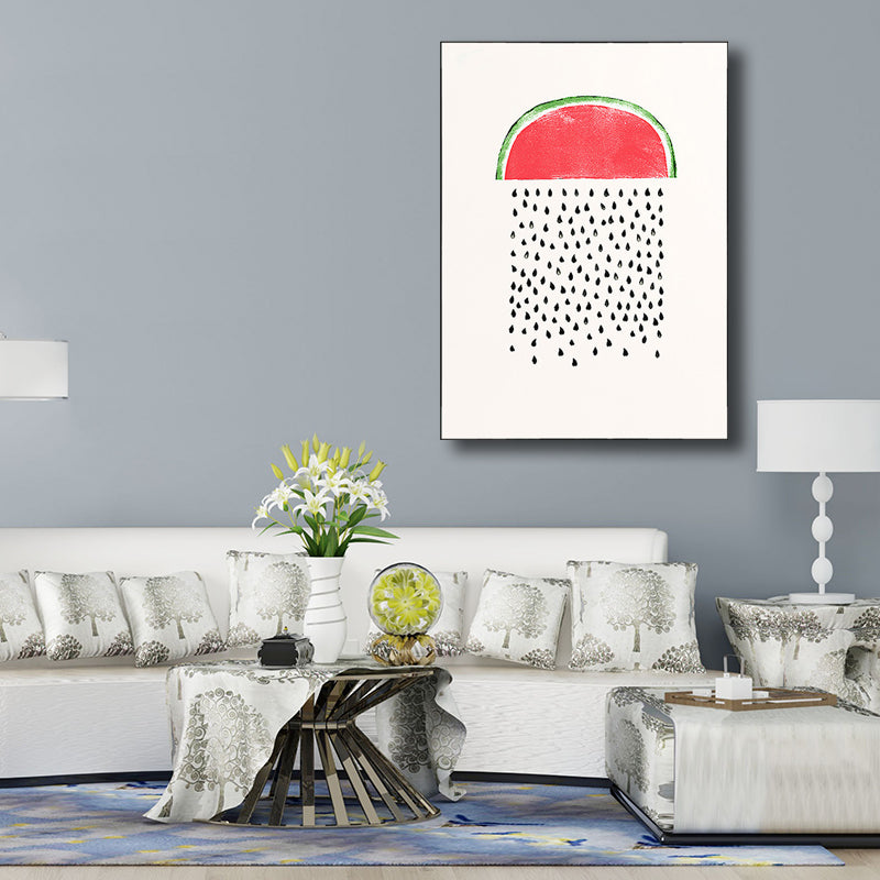 Pink Watermelon Pattern Canvas Textured Wall Art Print for Bedroom, Multiple Sizes Clearhalo 'Arts' 'Canvas Art' 1709334