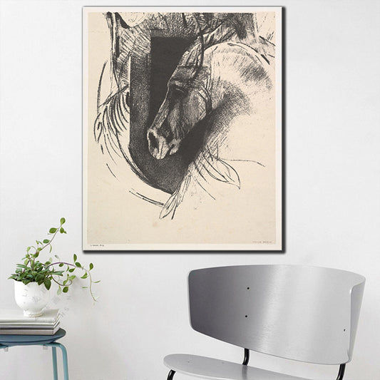 Minimalism Style Horse Head Painting Dark Gray Textured Wall Decor for Dining Room Clearhalo 'Art Gallery' 'Canvas Art' 'Contemporary Art Gallery' 'Contemporary Art' 'Minimalism' 'Minimalist Art Gallery' 'Scandinavian' Arts' 1709345