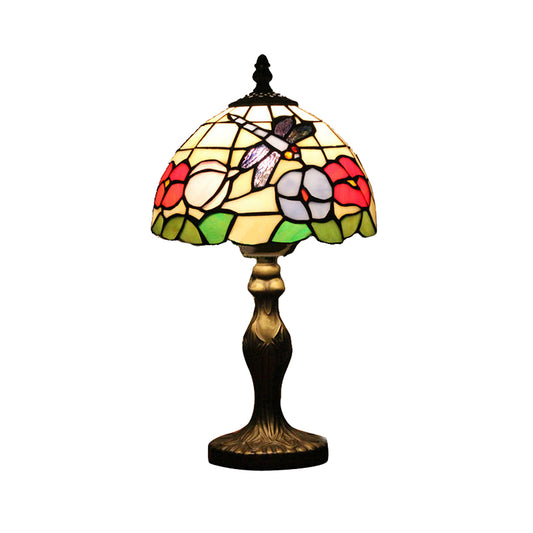 Rustic Lodge Dragonfly Table Lighting Stained Glass 1 Light Decorative Table Lamp in Bronze Clearhalo 'Lamps' 'Table Lamps' Lighting' 170937