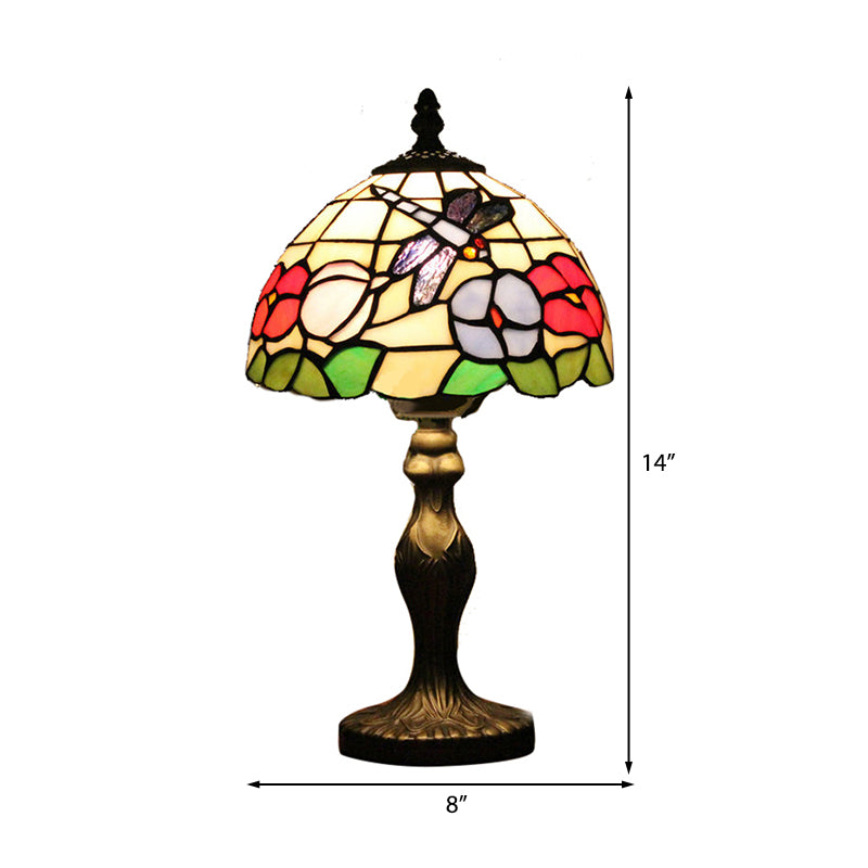 Rustic Lodge Dragonfly Table Lighting Stained Glass 1 Light Decorative Table Lamp in Bronze Clearhalo 'Lamps' 'Table Lamps' Lighting' 170938