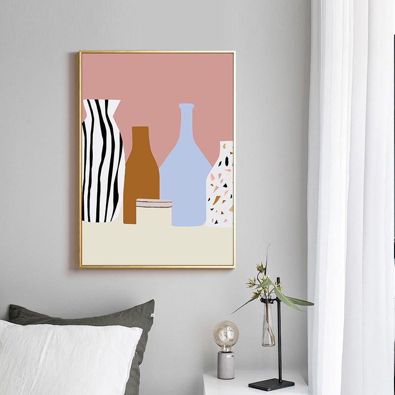 Still Life Bottles Drawing Canvas Nordic Textured Wall Art Print in Pastel Color Pink Clearhalo 'Arts' 'Canvas Art' 1709394