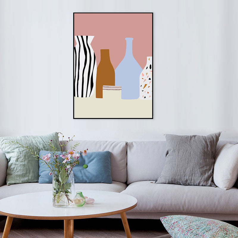 Still Life Bottles Drawing Canvas Nordic Textured Wall Art Print in Pastel Color Clearhalo 'Arts' 'Canvas Art' 1709396