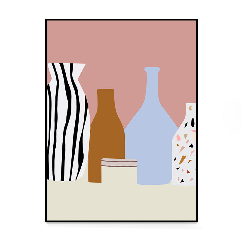 Still Life Bottles Drawing Canvas Nordic Textured Wall Art Print in Pastel Color Clearhalo 'Arts' 'Canvas Art' 1709397