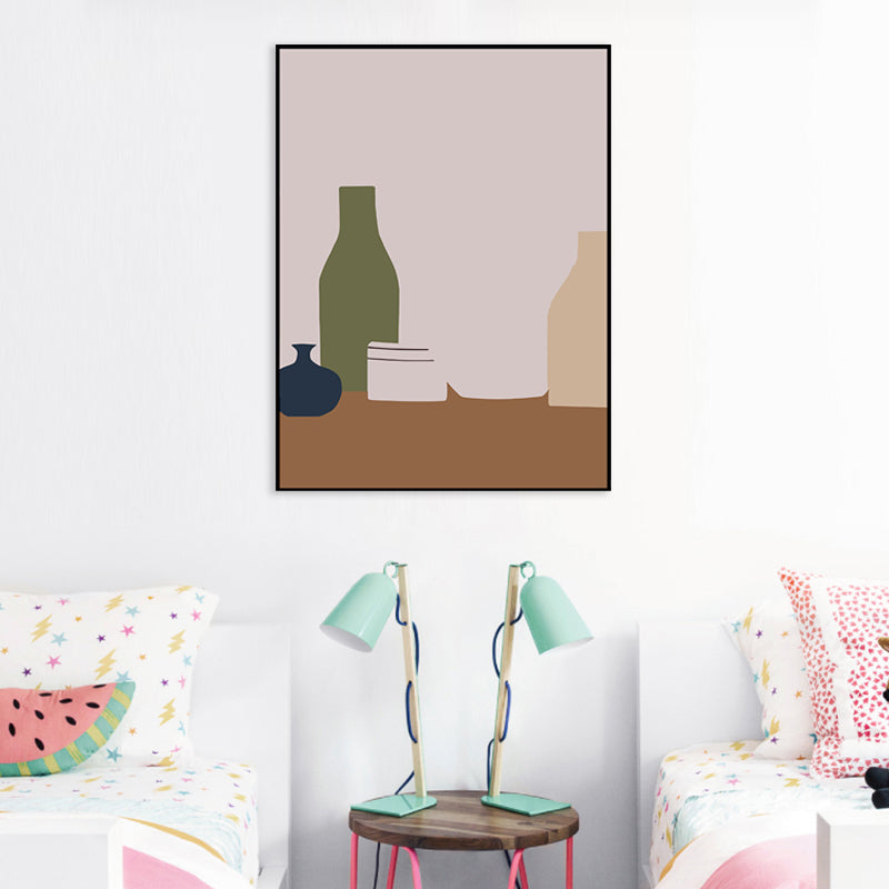 Still Life Bottles Drawing Canvas Nordic Textured Wall Art Print in Pastel Color Clearhalo 'Arts' 'Canvas Art' 1709402