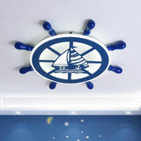 Nautical Rudder Flushmount Lighting Acrylic Boys Bedroom LED Close to Ceiling Lamp in Blue, Warm/White Light Blue Clearhalo 'Ceiling Lights' 'Close To Ceiling Lights' 'Close to ceiling' 'Flush mount' Lighting' 1709506