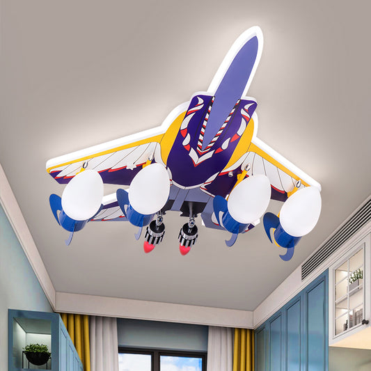 Rocket Children Room Semi Flush Lamp Metallic 4 Bulbs Cartoon Ceiling Mounted Light in Blue Blue Clearhalo 'Ceiling Lights' 'Close To Ceiling Lights' 'Close to ceiling' 'Semi-flushmount' Lighting' 1709510