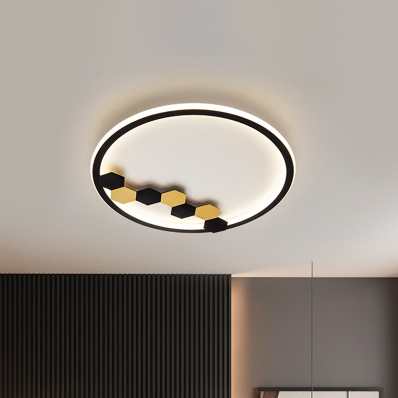 Simple Round/Square Ceiling Flush Acrylic LED Corridor Flush Mount Lamp with Leaf/Geometric Design in Black Clearhalo 'Ceiling Lights' 'Close To Ceiling Lights' 'Close to ceiling' 'Flush mount' Lighting' 1709581