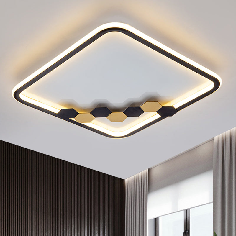 Simple Round/Square Ceiling Flush Acrylic LED Corridor Flush Mount Lamp with Leaf/Geometric Design in Black Black Square Plate Geometric Clearhalo 'Ceiling Lights' 'Close To Ceiling Lights' 'Close to ceiling' 'Flush mount' Lighting' 1709584