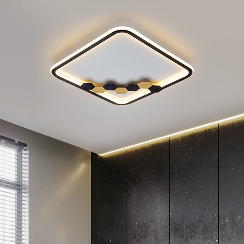 Simple Round/Square Ceiling Flush Acrylic LED Corridor Flush Mount Lamp with Leaf/Geometric Design in Black Clearhalo 'Ceiling Lights' 'Close To Ceiling Lights' 'Close to ceiling' 'Flush mount' Lighting' 1709585