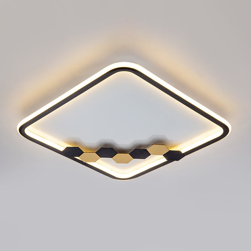 Simple Round/Square Ceiling Flush Acrylic LED Corridor Flush Mount Lamp with Leaf/Geometric Design in Black Clearhalo 'Ceiling Lights' 'Close To Ceiling Lights' 'Close to ceiling' 'Flush mount' Lighting' 1709586