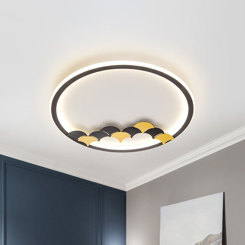 Simple Round/Square Ceiling Flush Acrylic LED Corridor Flush Mount Lamp with Leaf/Geometric Design in Black Black Round Leaf Clearhalo 'Ceiling Lights' 'Close To Ceiling Lights' 'Close to ceiling' 'Flush mount' Lighting' 1709589