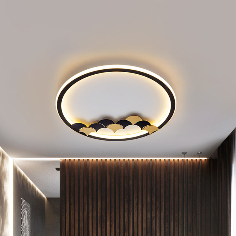 Simple Round/Square Ceiling Flush Acrylic LED Corridor Flush Mount Lamp with Leaf/Geometric Design in Black Clearhalo 'Ceiling Lights' 'Close To Ceiling Lights' 'Close to ceiling' 'Flush mount' Lighting' 1709590