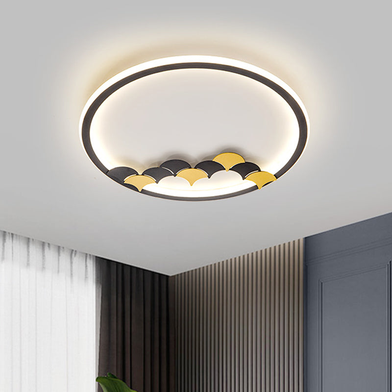 Simple Round/Square Ceiling Flush Acrylic LED Corridor Flush Mount Lamp with Leaf/Geometric Design in Black Clearhalo 'Ceiling Lights' 'Close To Ceiling Lights' 'Close to ceiling' 'Flush mount' Lighting' 1709591