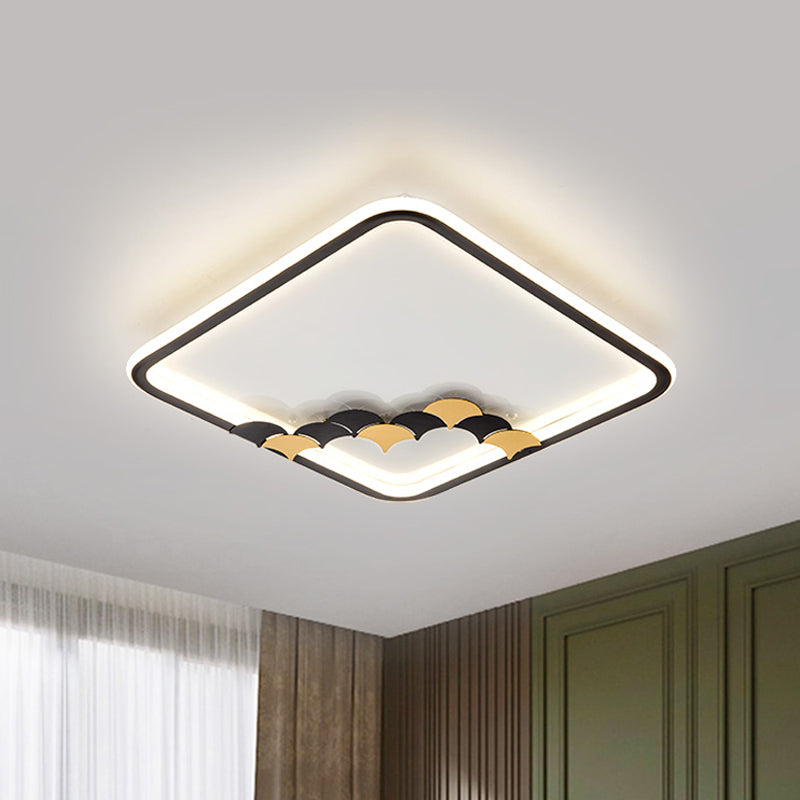 Simple Round/Square Ceiling Flush Acrylic LED Corridor Flush Mount Lamp with Leaf/Geometric Design in Black Black Square Plate Leaf Clearhalo 'Ceiling Lights' 'Close To Ceiling Lights' 'Close to ceiling' 'Flush mount' Lighting' 1709593