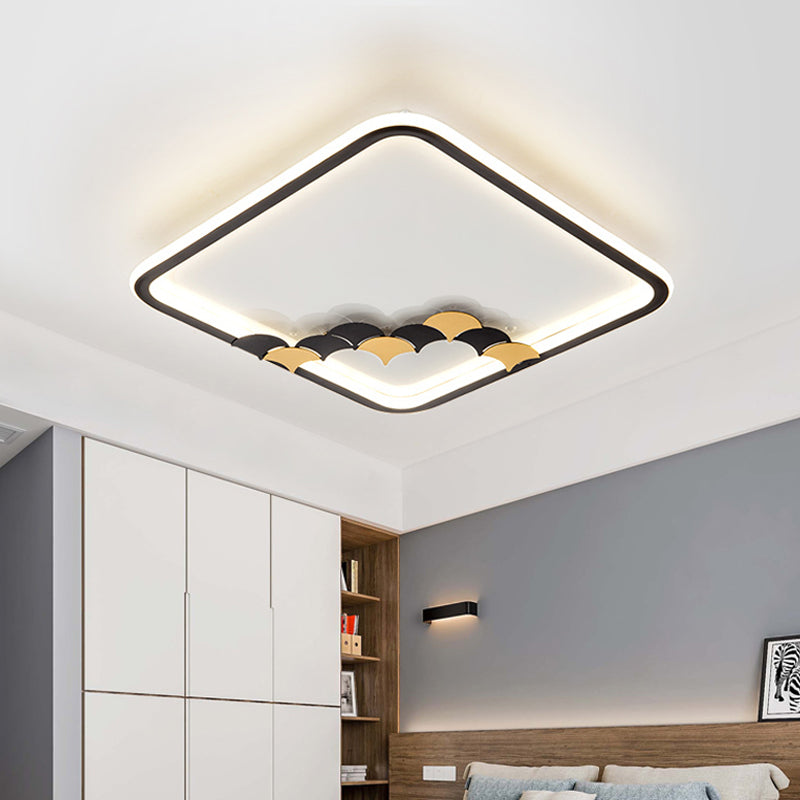 Simple Round/Square Ceiling Flush Acrylic LED Corridor Flush Mount Lamp with Leaf/Geometric Design in Black Clearhalo 'Ceiling Lights' 'Close To Ceiling Lights' 'Close to ceiling' 'Flush mount' Lighting' 1709594