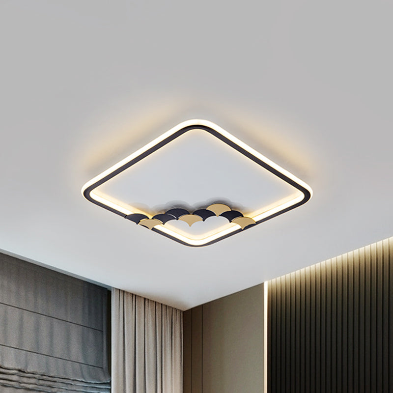 Simple Round/Square Ceiling Flush Acrylic LED Corridor Flush Mount Lamp with Leaf/Geometric Design in Black Clearhalo 'Ceiling Lights' 'Close To Ceiling Lights' 'Close to ceiling' 'Flush mount' Lighting' 1709595