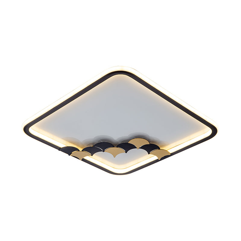 Simple Round/Square Ceiling Flush Acrylic LED Corridor Flush Mount Lamp with Leaf/Geometric Design in Black Clearhalo 'Ceiling Lights' 'Close To Ceiling Lights' 'Close to ceiling' 'Flush mount' Lighting' 1709596